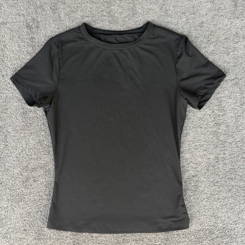 Automet Womens Black Athletic Short Sleeve Crew Neck Slim Fit T-Shirt Small